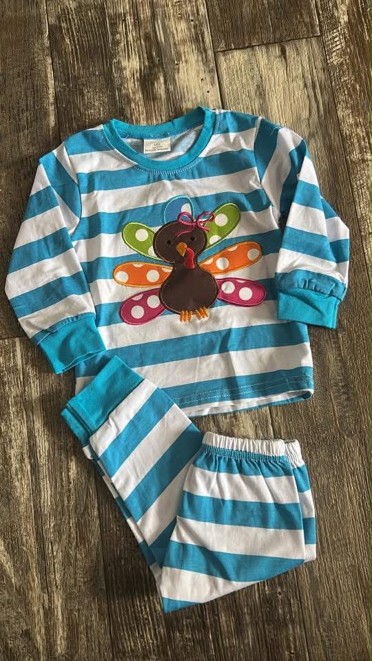 Striped Turkey Pajamas Girl 0-3 month