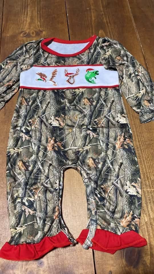 Christmas Hunting Trio Girl Romper