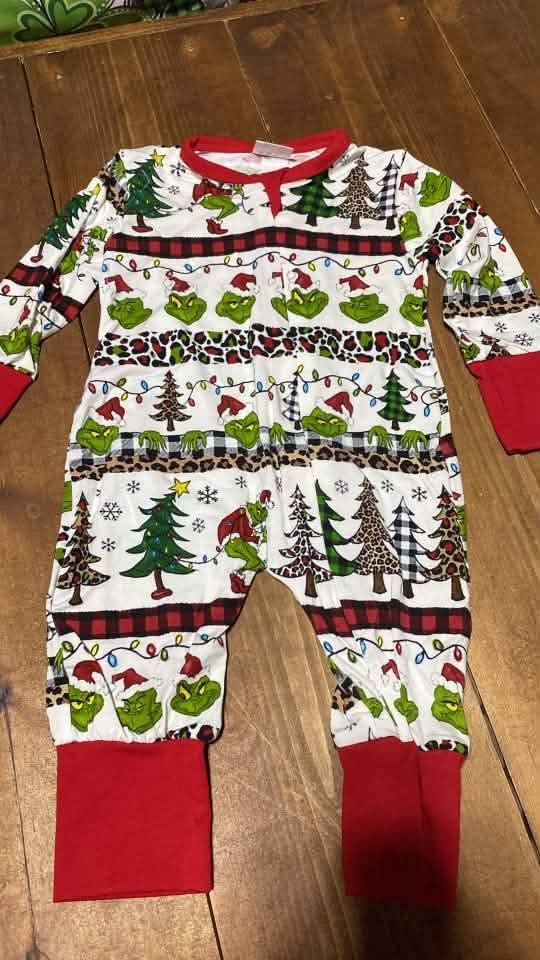 Grinch Leopard Boy Romper 3/6months