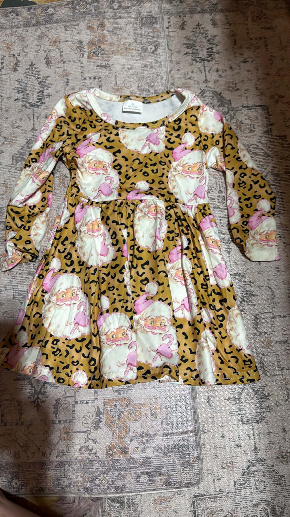 Leopard Santa Face Dress 12/18 months
